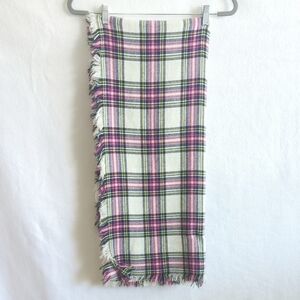 Accessory Depot White Black Pink And Yellow Plaid Rectangular Fringed Scarf